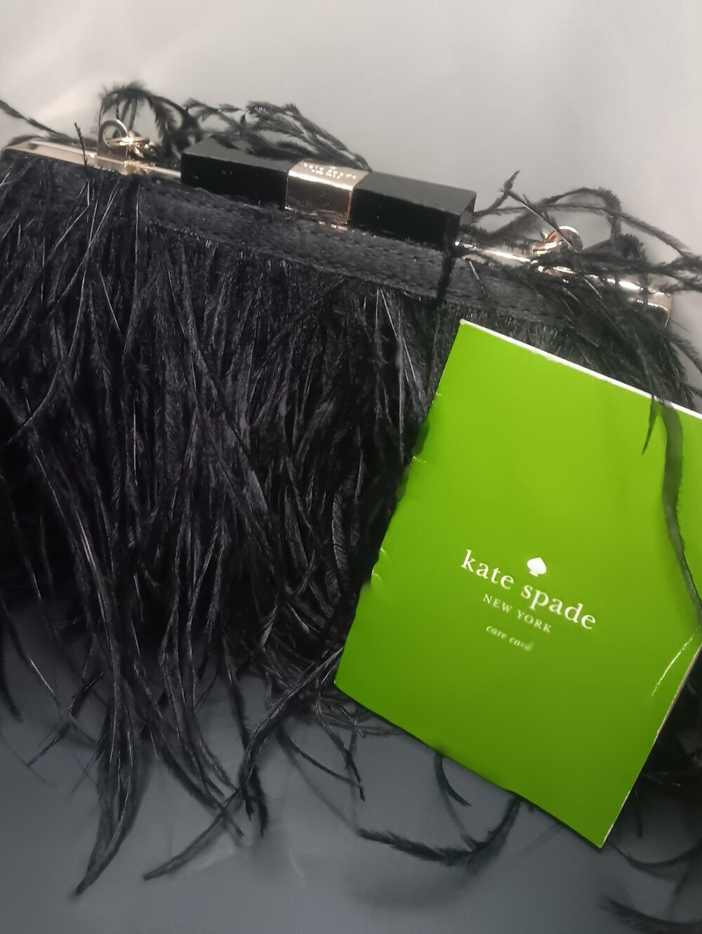 Black Kate Spade Emu Feathered Evening Clutch